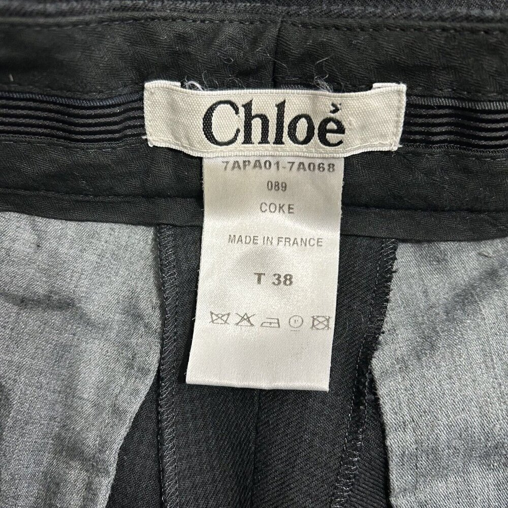 Chloe Women's Black Check Dress Trouser Pants Slim Fit Leg Size T 38 Wool Blend - Picture 8 of 9
